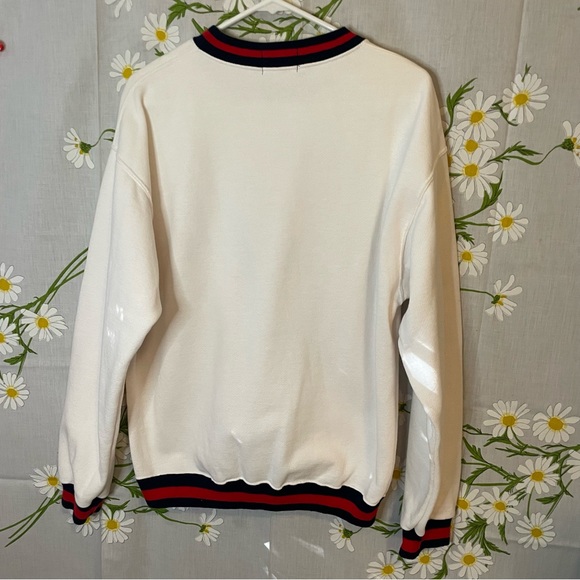 Vintage Kelloggs Cornelius rooster white navy red stripe preppy novelty sweater - Picture 7 of 10